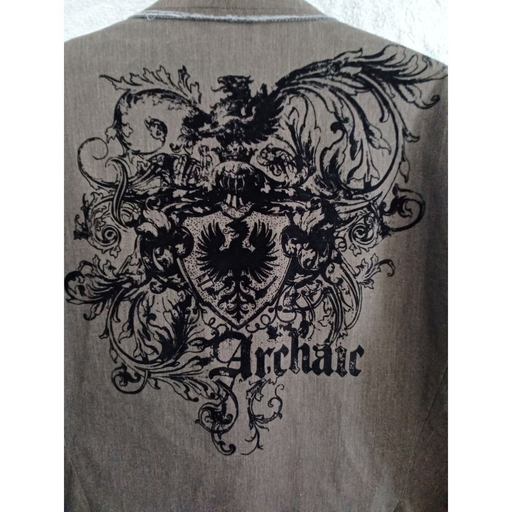 Archaic Sz XL Sport Coat Goth Grunge Wings Crest Emo Y2K Mens Gray‎ Velour Brown